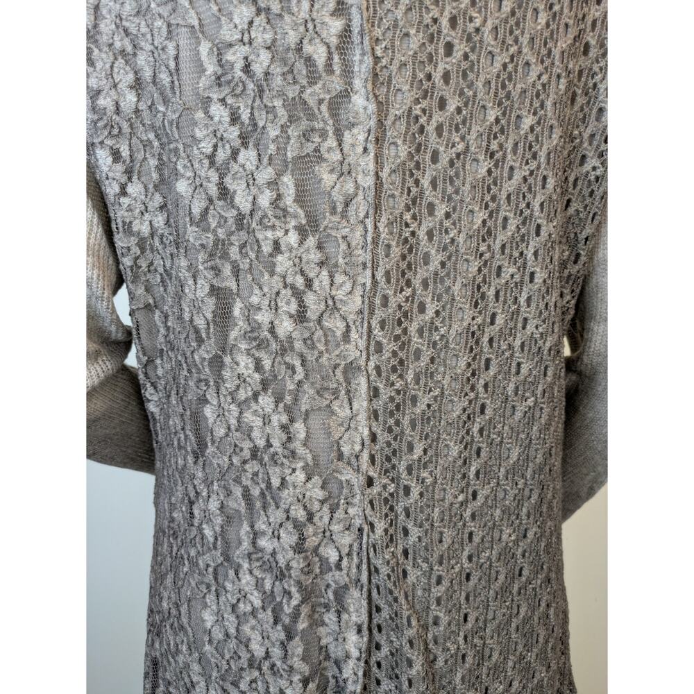 The Pyramid Collection Tunic Top Large Gray Lace Patchwork Boho Ruffled Flowy - Picture 8 of 12